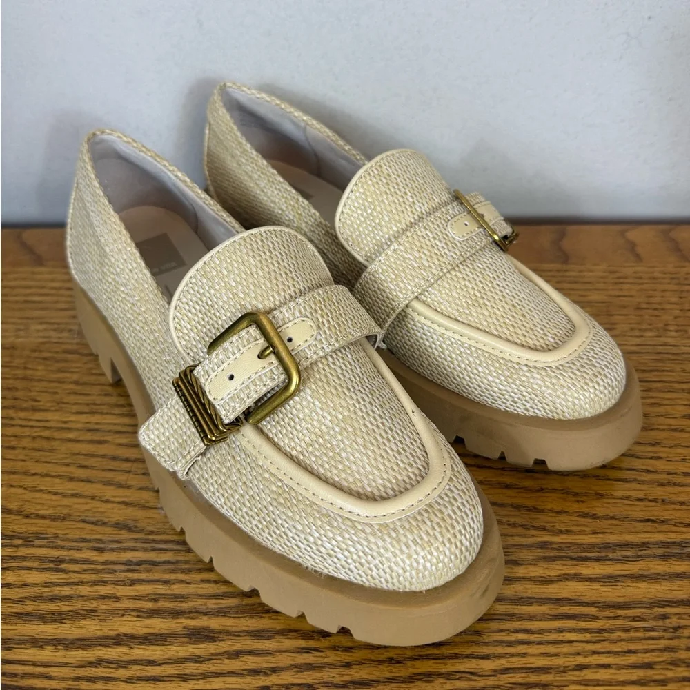 Dolce Vita Ericka Raffia Chunky Shoes Loafers Womens Size 7 Tan Office Casual - Picture 1 of 9